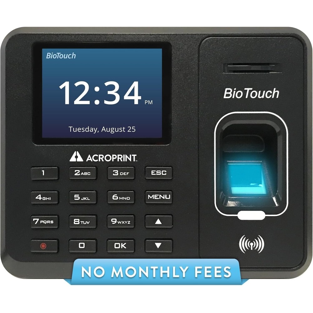 BioTouch Fingerprint Time Clock – Acroprint – No Monthly Fee, USB & Secure Log